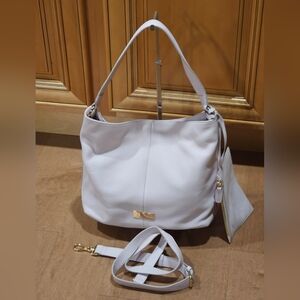 Isaac Mizrahi SOFT PINK Pebbled Leather Shoulder Hobo Purse Bag & WRISTLET Coin